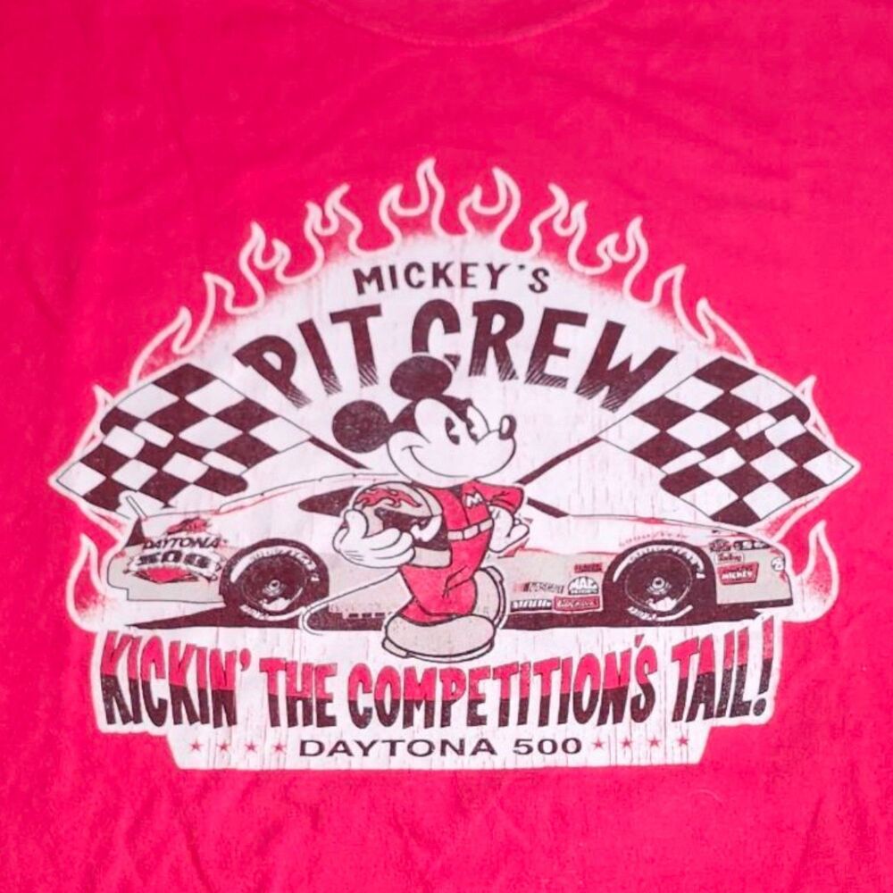 Vintage Disney Resorts NASCAR Mickey Pit Crew Daytona 500 T-Shirt 2XL Red Y2K